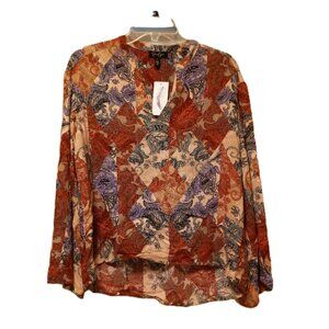 Jessica Simpson V Neck Hi Low Oversized Blouse top Paisley Print Size S NWT, B15